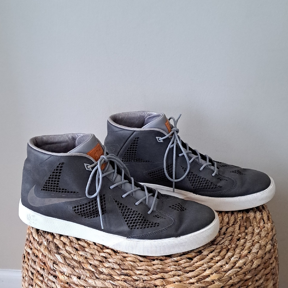 Nike Mens Lebron X NSW Lifestyle Grey Leather Basketball‎ High Top Sneakers 12